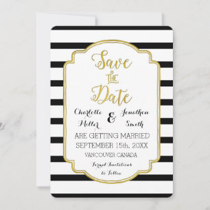 Reserve A Data Dourado Casamento de Black White Stripes Salve a D