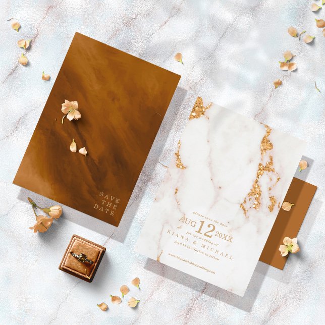 Reserve A Data Dourado Casamento de Glitter moderno Marble ID816 (Criador carregado)