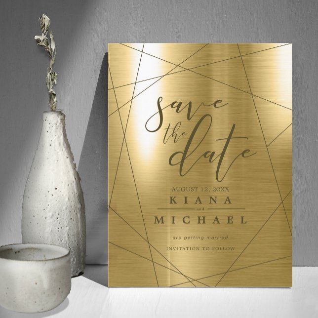 Reserve A Data Dourado Casamento Geométrico Metálico ID648 (Criador carregado)