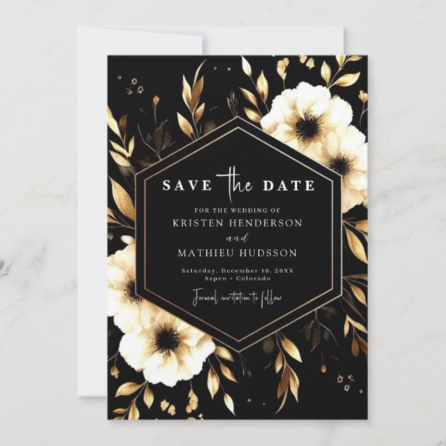 Reserve A Data Dourado Clássico e Casamento Negro (Frente)