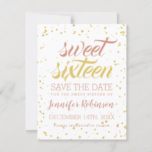Reserve A Data Dourado e desfocado, Sweet 16 Save Date Sparkle Co