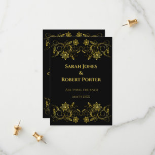 Reserve A Data Dourado Filigrana e Script em Fundo Preto