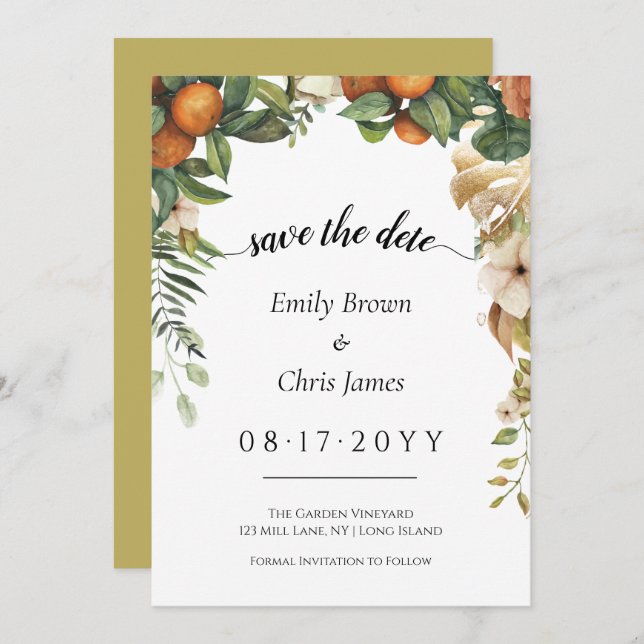 Reserve A Data Dourado Floral | Elegante Eucalyptus Greenery (Frente/Verso)