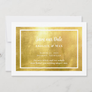 Reserve A Data Dourado Glam Branco e Metálico Salvar a Data