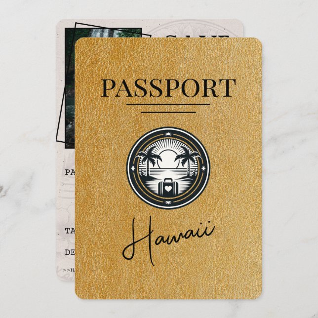 Reserve A Data Dourado Hawaii Passport Salvar a Data (Frente/Verso)