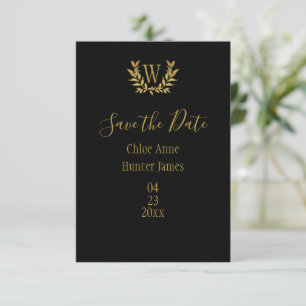 Reserve A Data Dourado Monograma Preto Elegante