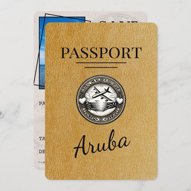 Reserve A Data Dourado Passaporte Aruba Salvar A Data (Frente/Verso)