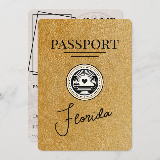 Reserve A Data Dourado Passaporte Florida Salve A Data (Frente/Verso)