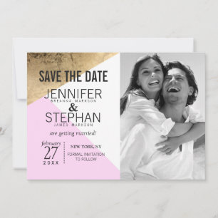 Reserve A Data Dourado Rosa Branco Triângulos Geo Save the Dates