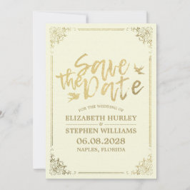 Reserve A Data Dourado Script Floral Frame Salvar O Casamento De