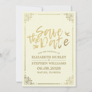 Reserve A Data Dourado Script Floral Frame Salvar O Casamento De