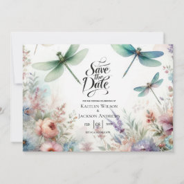 Reserve A Data Dragonflies and Pastel Florals Save the Date