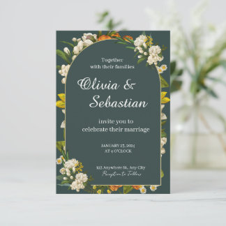 Reserve A Data Dramatic Dark Green Floral Arch Wedding Invitation