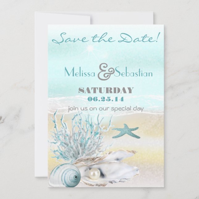 Reserve A Data Dream Shore Beach Teal Wedding Salvar a Data (Frente)