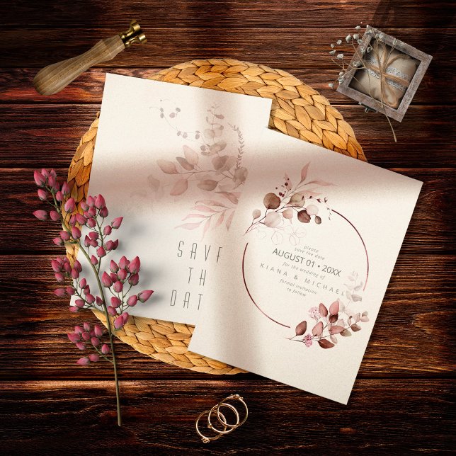 Reserve A Data Dreamy Foliage Wedding Burgundy ID817 (Criador carregado)