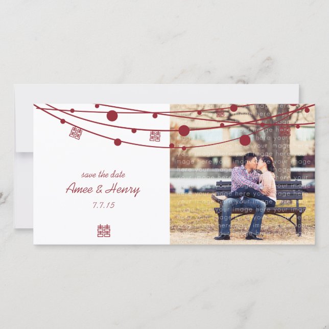 Reserve A Data Dupla Felicidade Lanternas Casando Salve a Data (Frente)