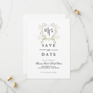 Reserve A Data Dusky Wildflower Monograma Crest Casamento