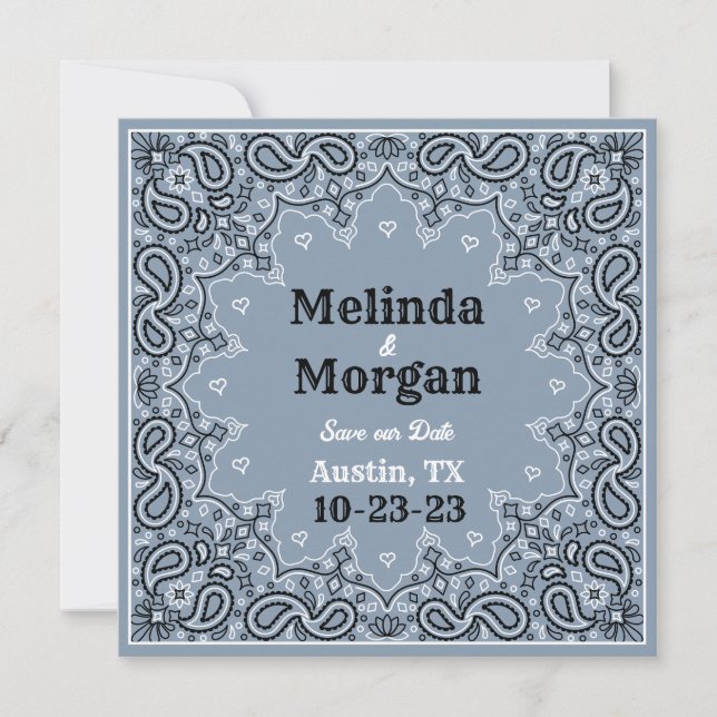 Reserve A Data Dusty Blue Bandana Flat Save The Date Card (Frente)