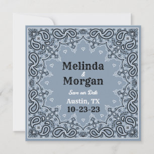 Reserve A Data Dusty Blue Bandana Flat Save The Date Card