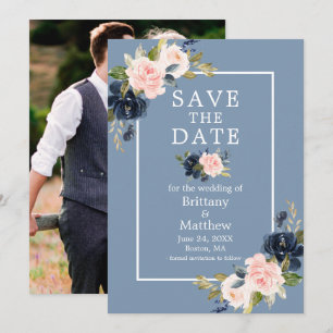 Reserve A Data Dusty Blue Blush Foto Floral Floral Cor-de-Rosa Sa