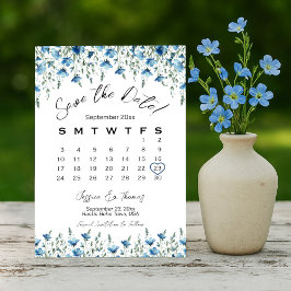 Reserve A Data Dusty Blue Boho Chic Wildflower Calendário de casa