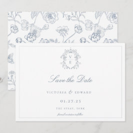 Reserve A Data Dusty Blue Crest Casamento Monograma
