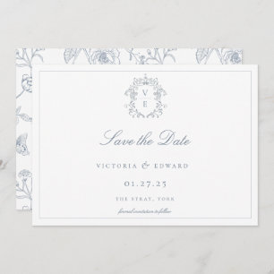 Reserve A Data Dusty Blue Crest Casamento Monograma