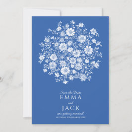 Reserve A Data Dusty Blue Floral Bouquet Save the Date Card