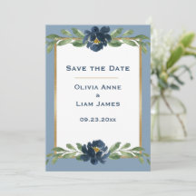 Dusty Blue Floral Dourado Casamento Elegante