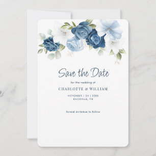 Reserve A Data Dusty Blue Floral Elegant Bloom Wedding