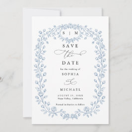 Reserve A Data Dusty Blue Floral Line Art Save The Date Invite