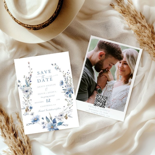 Reserve A Data Dusty Blue Floral Primavera verde Casamento Salve  (Criador carregado)