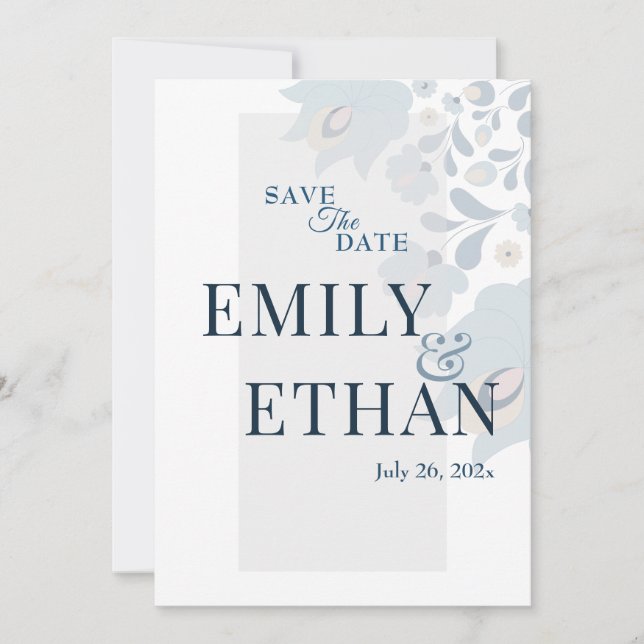 Reserve A Data Dusty Blue Floral Save the Date (Frente)