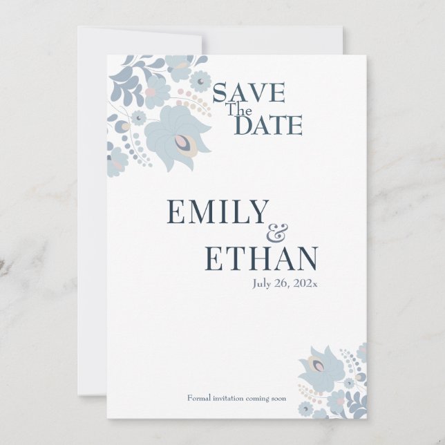 Reserve A Data Dusty Blue Floral Save the Date (Frente)