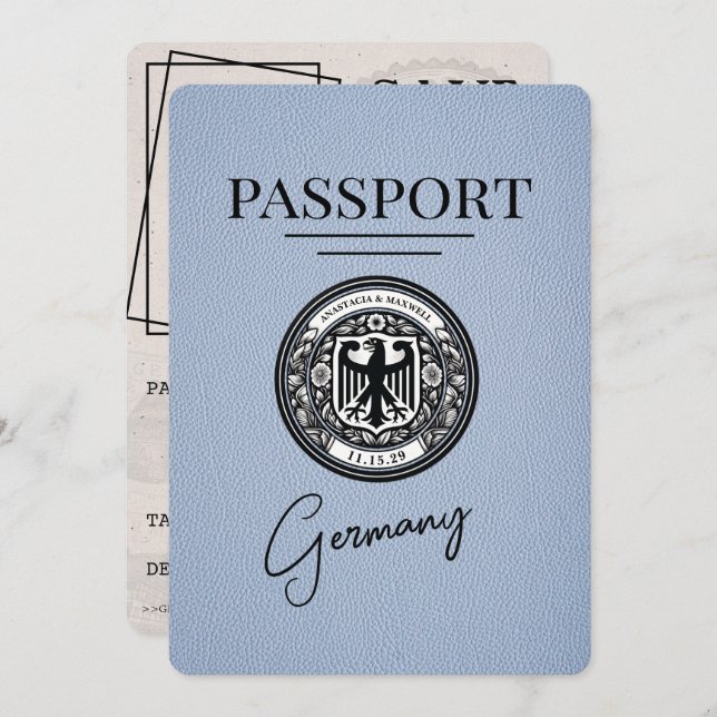 Reserve A Data Dusty Blue Germany Passaporte Salvar Data (Frente/Verso)