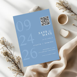 Reserve A Data Dusty Blue Modern Typography QR Code Wedding