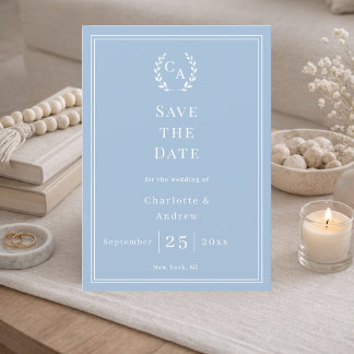 Reserve A Data Dusty blue monogram wreath wedding