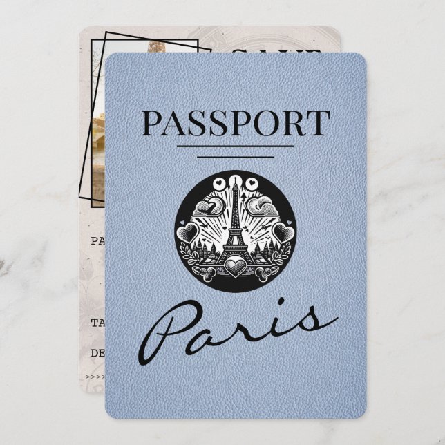 Reserve A Data Dusty Blue Paris Passaporte Salvar Data (Frente/Verso)