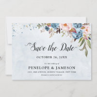 Dusty Blue Peach Blush Botânico Floral Casamento S