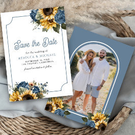 Reserve A Data Dusty Blue Rosas Girassóis Foto de casamento