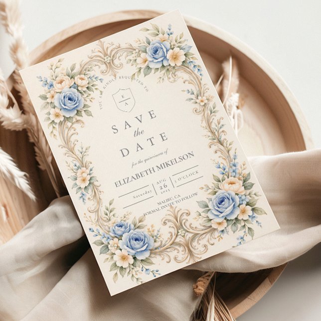 Reserve A Data Dusty Blue Rose Barroco Quinceañera (Criador carregado)