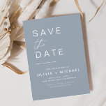 Reserve A Data Dusty Blue Save the Date Elegante Minimalista Letr<br><div class="desc">Cartões de Save the Date de casamento elegantes. Os cartões de Save the Date contêm uma tipografia de letra cursiva manuscrita moderna que são elegantes,  simples e modernos para usar após a sua celebração de casamento minimalista simples.</div>