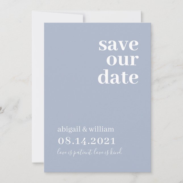 Reserve A Data Dusty Blue Simple Modern Non Photo Casamento (Frente)