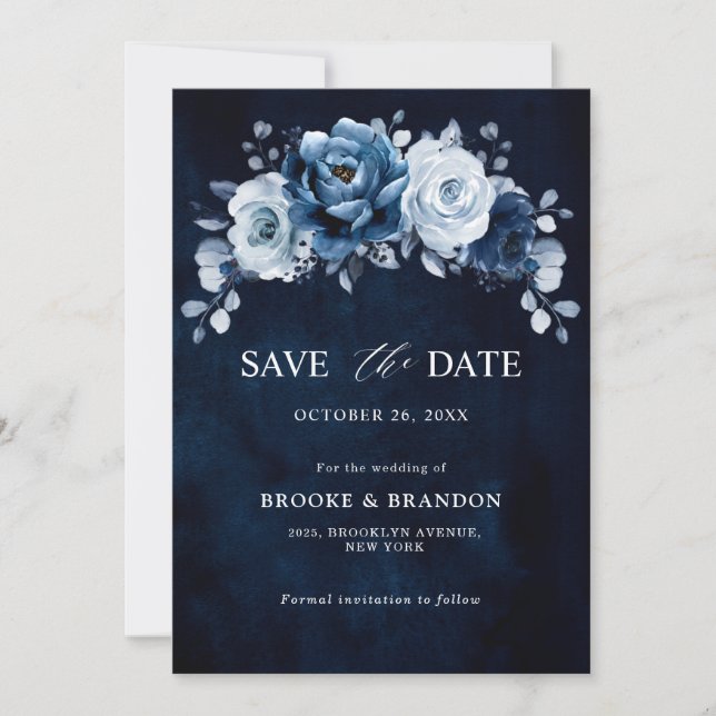Reserve A Data Dusty Blue Slate Marinho Floral Casamento Botânico (Frente)