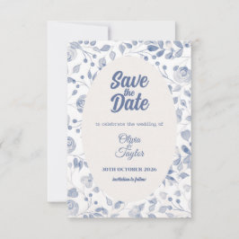 Reserve A Data Dusty Blue Watercolor Flora Save The Date Card