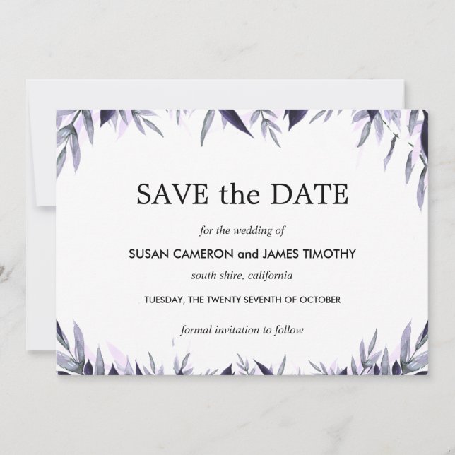 Reserve A Data Dusty Botanical Floral Wedding Salvar Data (Frente)