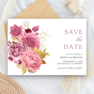 Reserve A Data Dusty Mauve Pink Dourado Casamento Floral