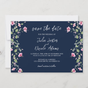 Reserve A Data Dusty Navy Azul Rosa Hibisco Flor de Casamento Chá