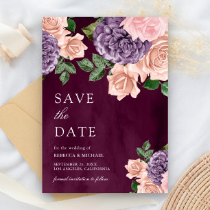 Reserve A Data Dusty Peach Purple Floral Plum Casamento