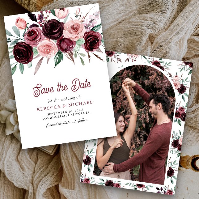 Reserve A Data Dusty Pink Burgundy Casamento Floral (Criador carregado)